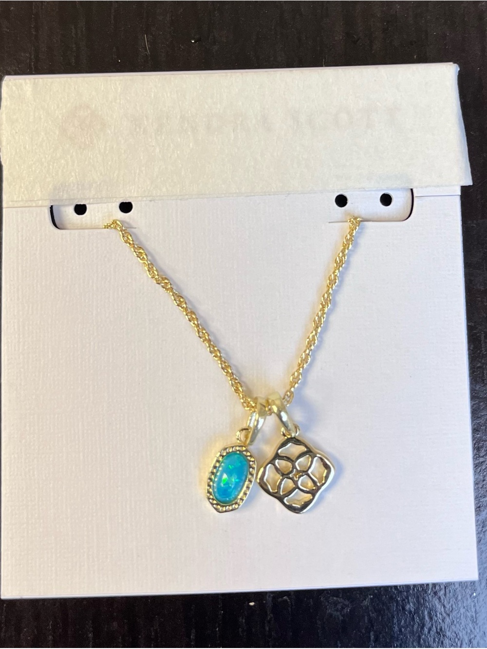 Kendra Scott Gold-Plated Pendant Necklace with Blue Opal and Geometric Charm